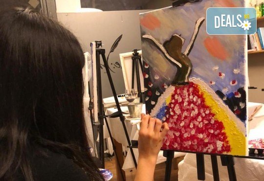 3 часа рисуване на тема Целувката на Густав Климт с напътствията на професионален художник + чаша вино, минерална вода и мини сандвичи в Арт ателие Багри и вино! - Снимка 4