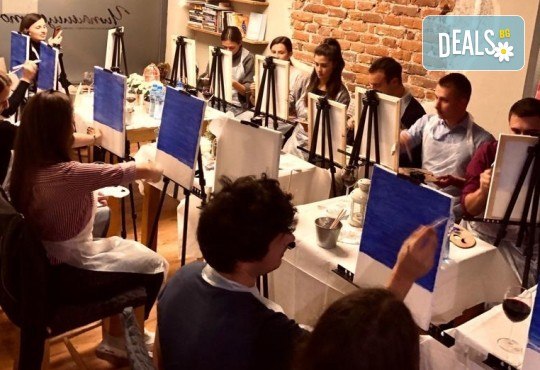 3 часа рисуване на тема Кафе тераса през нощта на Ван Гог, с напътствията на професионален художник + чаша вино, минерална вода и мини сандвичи в Арт ателие Багри и вино! - Снимка 7