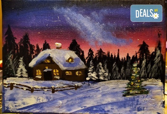 „Зимна нощ“! 3 часа рисуване с вино на 18-ти януари (събота) от 19 часа - рисуване на картина с акварел + чаша вино под инструкциите на професионален художник в Пух арт студио - Снимка 1