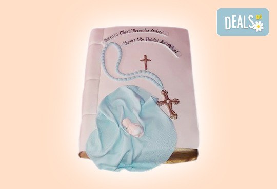 За кръщене! Красива тортa за Кръщенe с надпис Честито свето кръщене, кръстче, Библия и свещ от Сладкарница Джорджо Джани - Снимка 9