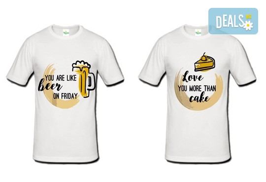 Романтично и забавно! 2 броя тениски за двойки със снимка или щампа по Ваш избор от Хартиен свят! - Снимка 3