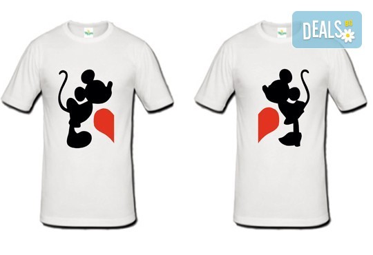 Романтично и забавно! 2 броя тениски за двойки със снимка или щампа по Ваш избор от Хартиен свят! - Снимка 2