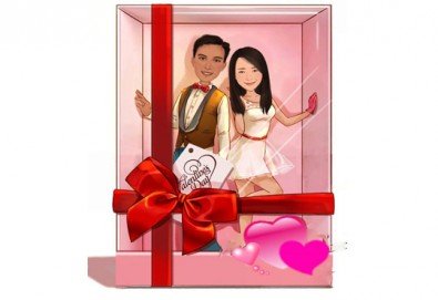 Подарете с любов за Свети Валентин или 8-ми март! Изработка на карикатура с готов дизайн, с рамка и подарък: картичка от Хартиен свят