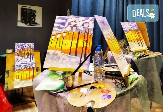 Рисуване и вино! 3 часа рисуване на картина с акрил през февруари + чаша вино в Пух арт студио - Снимка 1