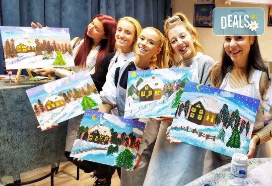 Рисуване и вино! 3 часа рисуване на картина с акрил през февруари + чаша вино в Пух арт студио - Снимка 8