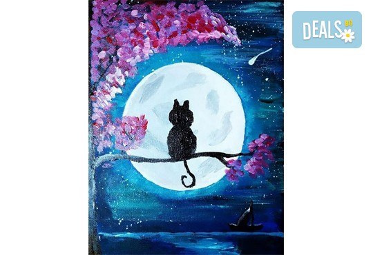 Серия картини Пълнолуние и На слънце! Рисуване на една или две картини /серия/ + чаша вино в творческа среда и много приятели в Пух арт студио - Снимка 6