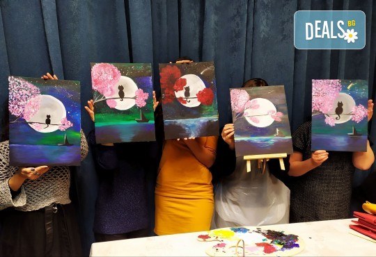 В цветовете на любовта! Рисуване и вино: картина с акрил, метод стъпка по стъпка + чаша вино в Пух арт студио - Снимка 12
