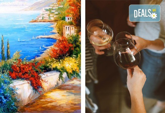 3 часа рисуване на Синева на 08.03. с напътствията на професионален художник, чаша вино и вода в Арт ателие Багри и вино - Снимка 1