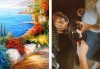 3 часа рисуване на Синева на 08.03. с напътствията на професионален художник, чаша вино и вода в Арт ателие Багри и вино - thumb1 1