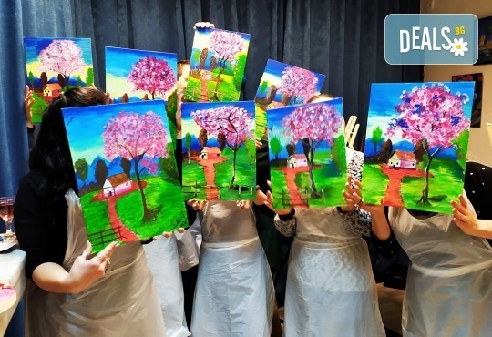 Рисуване и вино! 3 часа рисуване на картина с акрил през м. март + чаша вино в Пух арт студио - Снимка 18