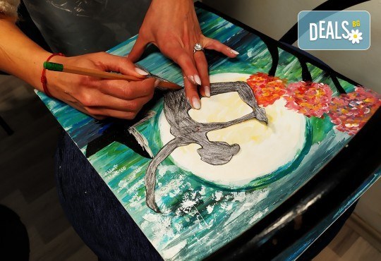 Рисуване и вино! 3 часа рисуване на картина с акрил през м. март + чаша вино в Пух арт студио - Снимка 26