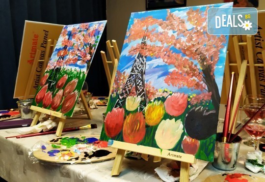 Рисуване и вино! 3 часа рисуване на картина с акрил през м. март + чаша вино в Пух арт студио - Снимка 19