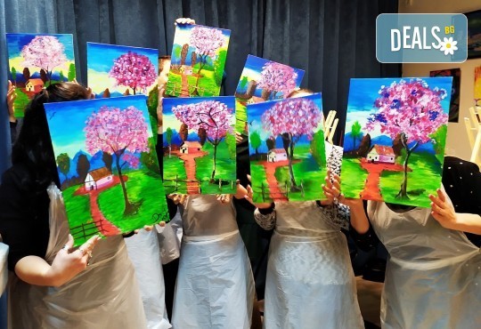 В цветовете на пролетта! Рисуване и вино: картина с акрил, метод стъпка по стъпка + чаша вино в Пух арт студио - Снимка 2