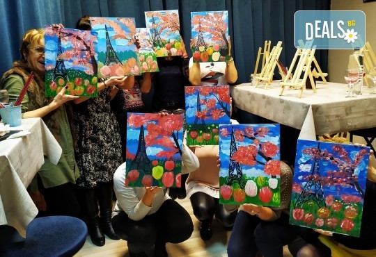 В цветовете на пролетта! Рисуване и вино: картина с акрил, метод стъпка по стъпка + чаша вино в Пух арт студио - Снимка 13