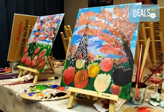 В цветовете на пролетта! Рисуване и вино: картина с акрил, метод стъпка по стъпка + чаша вино в Пух арт студио - Снимка 12