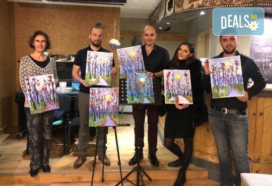 3 часа рисуване на тема Целувката по Климт на 26.04. с напътствията на професионален художник + чаша вино и минерална вода в Арт ателие Багри и вино - Снимка 9