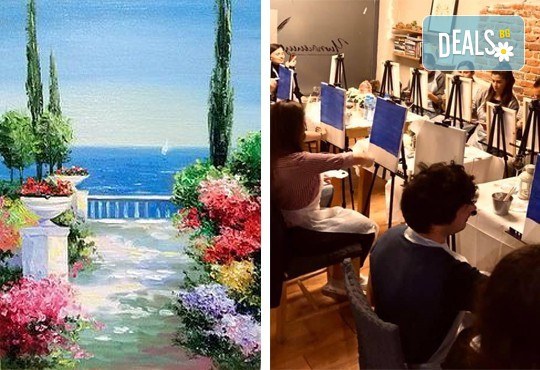 3 часа рисуване на тема Морска тераса на 12.04. от 17ч. с напътствията на професионален художник + чаша вино и минерална вода в Арт ателие Багри и вино - Снимка 1