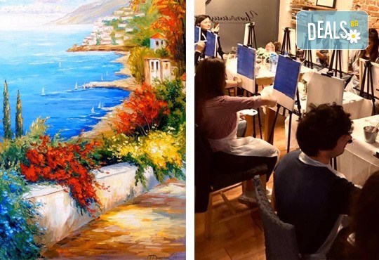 3 часа рисуване на Синева на 24.04. с напътствията на професионален художник, чаша вино и вода в Арт ателие Багри и вино - Снимка 1