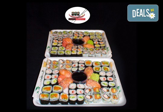 Апетитно! Вземете суши сет със 108 хапки с пресни зеленчуци, пушена сьомга, сурими, бяла и розова херинга от Sushi Market - Снимка 1