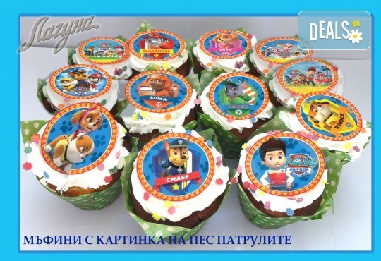 12 броя детски парти мъфини с картинка на любим герой за рожден или друг повод от сладкарница Лагуна - Снимка 2