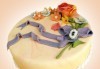 За кумовете! Празнична торта Честито кумство с пъстри цветя, дизайн сърце, романтични рози, влюбени гълъби или др. от Сладкарница Джорджо Джани - thumb 27