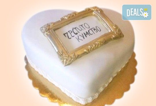 За кумовете! Празнична торта Честито кумство с пъстри цветя, дизайн сърце, романтични рози, влюбени гълъби или др. от Сладкарница Джорджо Джани - Снимка 6