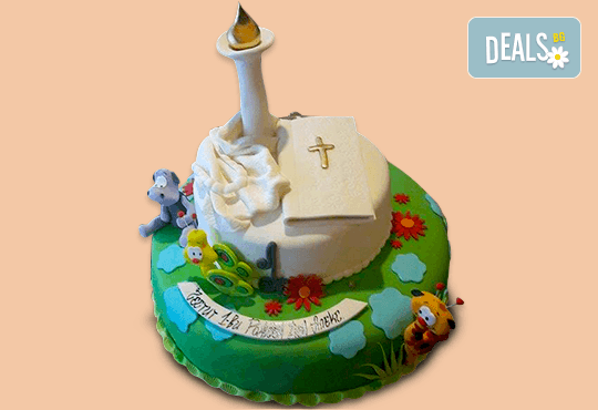 За кръщене! Красива тортa за Кръщенe с надпис Честито свето кръщене, кръстче, Библия и свещ от Сладкарница Джорджо Джани - Снимка 8
