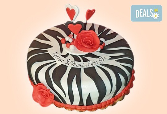 За кумовете! Празнична торта Честито кумство с пъстри цветя, дизайн сърце, романтични рози, влюбени гълъби или др. от Сладкарница Джорджо Джани - Снимка 18