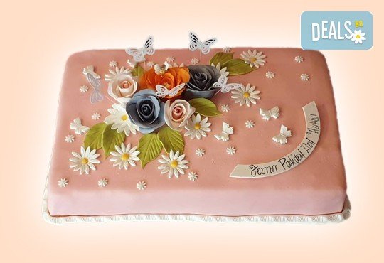 За кумовете! Празнична торта Честито кумство с пъстри цветя, дизайн сърце, романтични рози, влюбени гълъби или др. от Сладкарница Джорджо Джани - Снимка 25