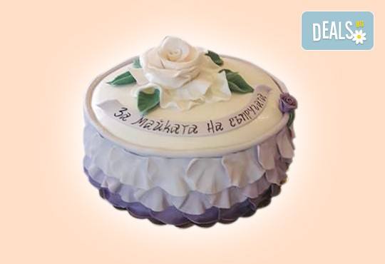 За кумовете! Празнична торта Честито кумство с пъстри цветя, дизайн сърце, романтични рози, влюбени гълъби или др. от Сладкарница Джорджо Джани - Снимка 44