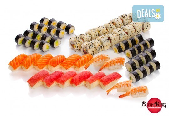 Нов суши сет Сайонара със 70 броя хапки със сьомга, скариди, такуан, манго, авокадо от Sushi King - Снимка 1
