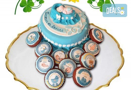 Сладък парти пакет за бебешка погача! Декорирани меденки и мъфини и 12, 16, 20 или 25 парчета торта от Сладкарница Джорджо Джани - Снимка 2