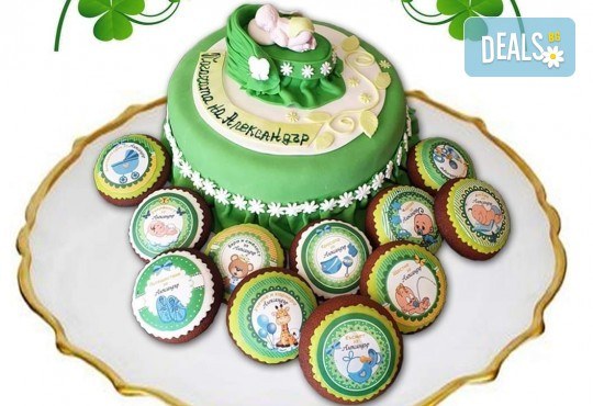 Сладък парти пакет за бебешка погача! Декорирани меденки и мъфини и 12, 16, 20 или 25 парчета торта от Сладкарница Джорджо Джани - Снимка 1