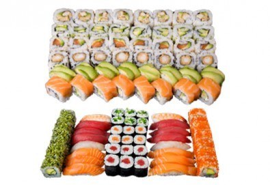 Апетитен Токио сет с 66 суши хапки със сьомга, сурими и вегетариански от Sushi King - Снимка