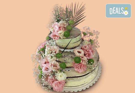 За Вашата сватба! Красива винтидж сватбена торта с открити блатове и декорирация истински цветя, предоставени от младоженците, Сладкарница Джорджо Джани - Снимка 3