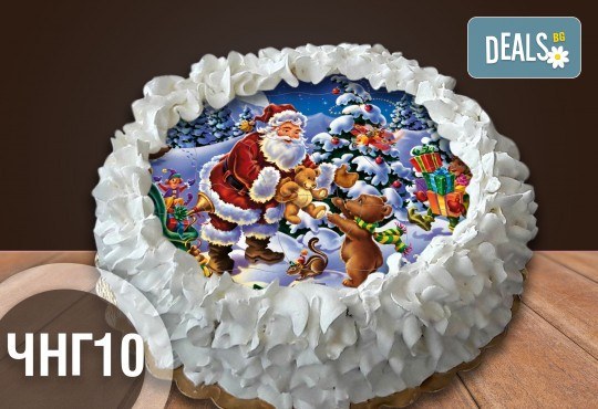 Коледно-новогодишна за Коледа и Нова година! Торта с 8 парчета с крем и какаови блатове + коледна снимка или снимка на клиента, от Сладкарница Джорджо Джани - Снимка 5