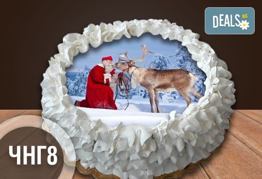 Коледно-новогодишна торта с 12 парчета с крем и какаови блатове + коледна снимка или снимка на клиента, от Сладкарница Джорджо Джани - Снимка 4