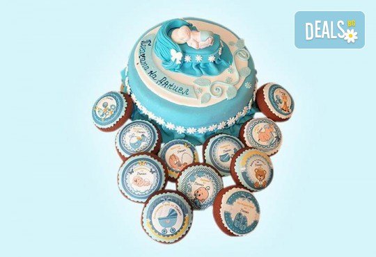 Сладък парти пакет за бебешка погача! Декорирани меденки и мъфини и 12, 16, 20 или 25 парчета торта от Сладкарница Джорджо Джани - Снимка 2