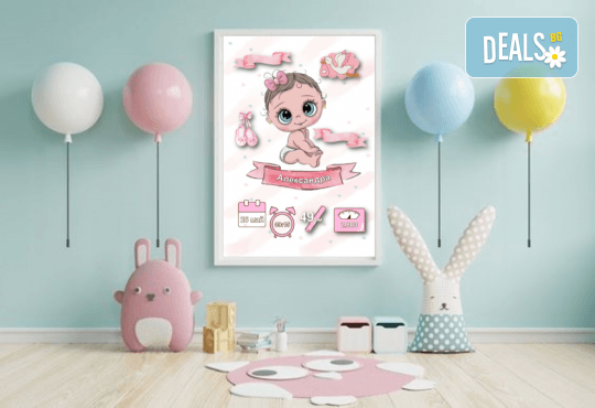 Перфектният подарък за новородено бебе! Персонализирана бебешка визитка с красив дизайн в рамка от работилничката на Party Queen - Снимка 2