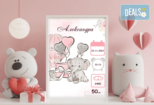 Перфектният подарък за новородено бебе! Персонализирана бебешка визитка с красив дизайн в рамка от работилничката на Party Queen - Снимка 4