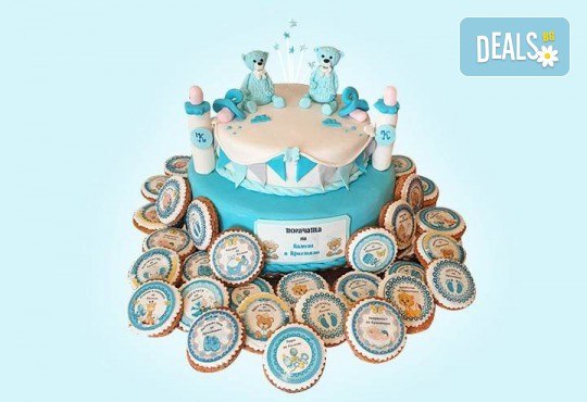 Сладък пакет за бебешка погача! Декорирани меденки и 12, 16, 20 или 25 парчета торта от Сладкарница Джорджо Джани - Снимка 2