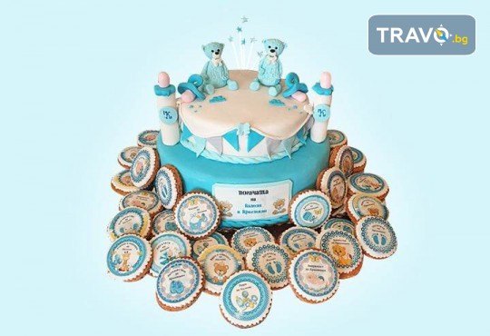 Сладък пакет за бебешка погача! Декорирани меденки и 12, 16, 20 или 25 парчета торта от Сладкарница Джорджо Джани - Снимка 3