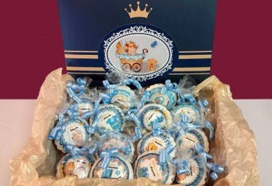 Меденки за бебешка погача! 12 или 24 бр. персонализирани меденки с надпис, име и пожелание, индивидуално опаковани от Сладкарница Джорджо Джани - Снимка