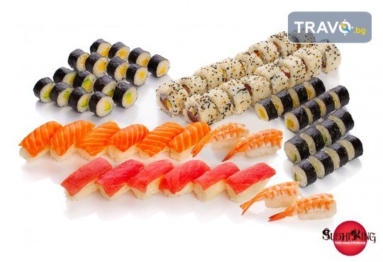 Суши сет Сайонара със 70 броя хапки със сьомга, скариди, такуан, манго, авокадо от Sushi King - Снимка 1
