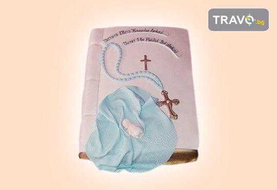 За кръщене! Красива тортa за Кръщенe с надпис Честито свето кръщене, кръстче, Библия и свещ от Сладкарница Джорджо Джани - Снимка 12