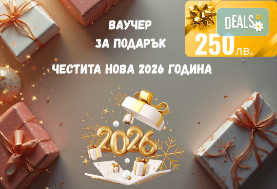 Подаръчен ваучер „Честита Нова Година“ – 250 лв. от Deals.bg: празничен подарък за луксозни СПА изживявания, зимни почивки, гурме вечери и стотици новогодишни предложения! - Снимка 1