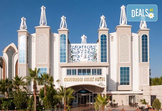 Неустоимо ULTRA ALL INCLUSIVE предложение! Пет звездна морска ваканция в CONCORDIA CELES HOTEL 5*,Алания, Анталия! Включен транспорт, сауна, турска баня, фитнес, детски клуб и басейни, безплатно за дете до 10.99 г. от BelpregoTravel - Снимка 1