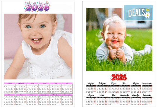 Супер семеен подарък със снимка или фирмен рекламен календар с лого! 10 еднолистови календара на картон 300 гр. мат, размер 33 на 48 с голяма рекламна площ от Офис 2 - Снимка 1