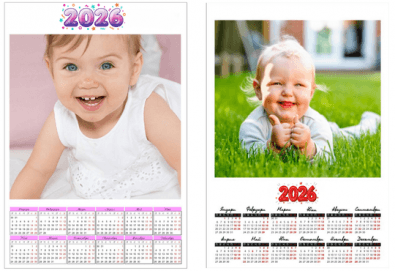 Супер семеен подарък със снимка или фирмен рекламен календар с лого! 10 еднолистови календара на картон 300 гр. мат, размер 33 на 48 с голяма рекламна площ от Офис 2 - Снимка