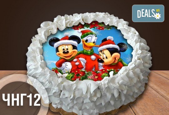 Коледно-новогодишна за Коледа и Нова година! Торта с 8 парчета с крем и какаови блатове + коледна снимка или снимка на клиента, от Сладкарница Джорджо Джани - Снимка 1